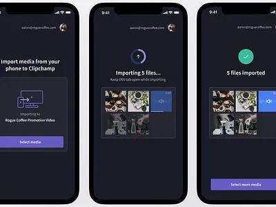Clipchamp Phone Import airdrop audio clipchamp design files image import importing iphone media mobile mobile web app phone phone import product design transfer ui video video editing web