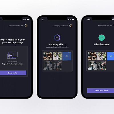 Clipchamp Phone Import airdrop audio clipchamp design files image import importing iphone media mobile mobile web app phone phone import product design transfer ui video video editing web