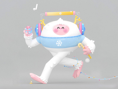 Charming Yeti 3d 3d art c4d character design charming colors design gift happy headphones holidays illustration illustration art kawai kawaii kawaii art snow snowflake snowman ui