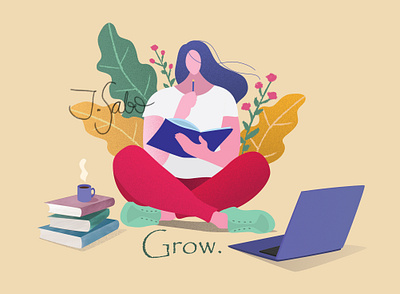 Grow. Inspirational flat design character design characterdesign flat design flat illustration flatdesign girl character girl illustration illustration illustrator vector illustration woman illustration