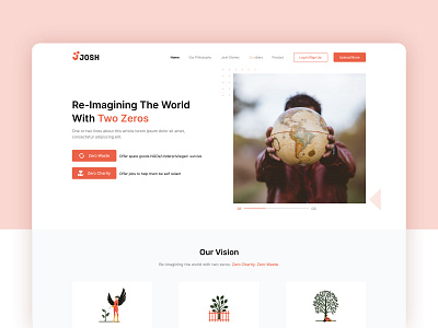 Josh | Landing Page Design brand brand identity branding josh landing page minimal social help ui ui design web page zero waste