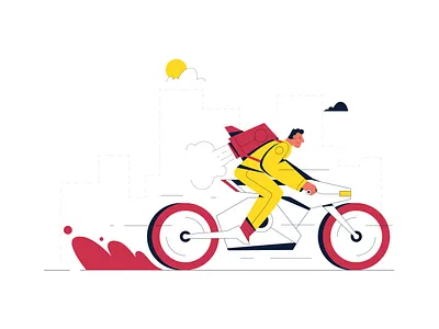 Delivery man black delivery service design fast illustration man motorbike red style vector yellow