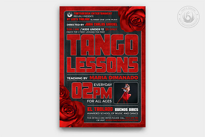 Tango Flyer Template V2 argentina argentinian black and red classes concert dance dancer dancing design exhibition flyer lessons music photoshop poster print psd shox tango template