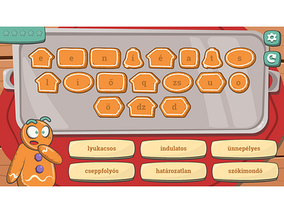 Level from Word Finder grammar game button design cartoon character cartoon game cartoon gingerbread man cartoon illustration cartoon style cartoonish character design game art game design game development game illustration game ui gingerbread gingerbread man grammar game illustration ui design