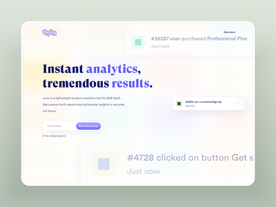 June website analytic analytics b2b blur branding clean fintech gradient hero landing page logo minimalist money product design saas startup typography