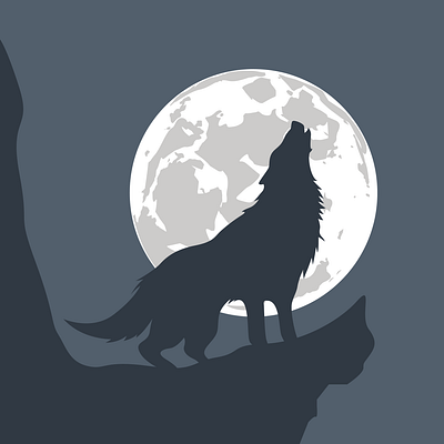 Midnight wolf design flatdesign flatposter illustration vector