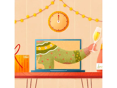 New Year champagne chears clock cute ecology gifts happy new year home illustration notebook procreate texture