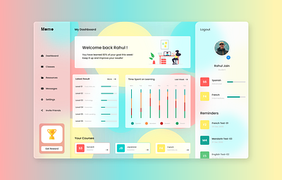 Language Learning Dashboard adobe photoshop adobexd blurred background dashboard app dashboard design dashboard ui glassmorphism interaction design language app language learning uxdesign uxui