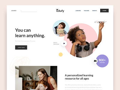 Edufy - Kids Online Education Platform classes course edtech education elearning homepage kids landing page learning learning platform online course online school school students teacher tutor web web app web design website