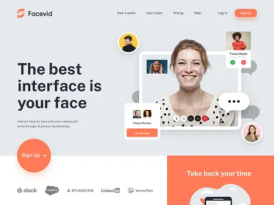 Facevid Landing Page Design animation apparel branding clean design ecommerce fintech homepage landing page minimal saas service app software typography ui video web web design website
