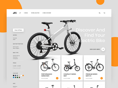 E-bikes Ecommerce Website Design Exploration agency animation branding clean design digital marketing e bike ecommerce electric bike homepage landing page minimal portfolio shop typography ui ux web web design website