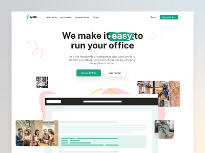 Synth Landing Page Design agency branding clean design digital marketing furniture homepage landing page minimal office space portfolio saas app saas landing page software typography ui ux web web design website