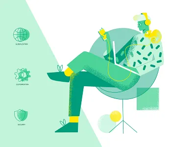 The client is in touch with the call center character design custumer green icon illustration texture ui ux vector