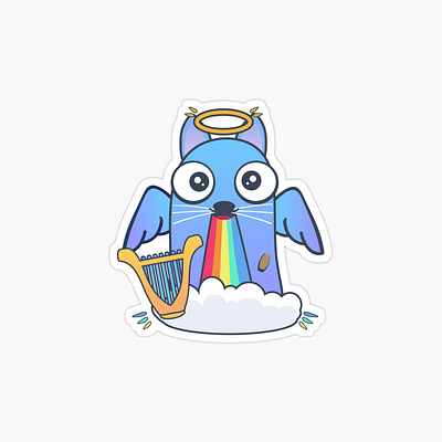 Cute cat angel with rainbow sticker. LGBT rainbow. Animal art amazing angel bisexual cat cats cute funny gay gaypride happy illustrations lesbian lgbt lgbtq pride rabbit rainbow sticker transgender