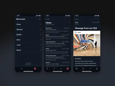 Mail App | Protonmail Restyle app dark folders inbox iphonex message minimal protonmail sans serif typography