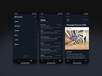 Mail App | Protonmail Restyle app dark folders inbox iphonex message minimal protonmail sans serif typography