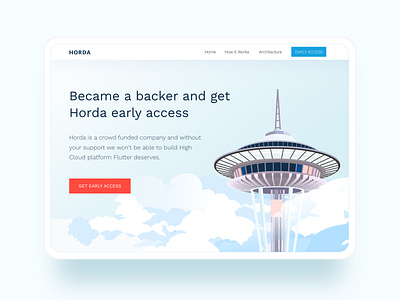 HORDA website design blue cloud clouds concept desktop header illustration landing landingpage mainpage seattle space needle tablet ui uiux vector visual web webdesign website