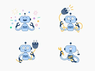 Robot brand mascot app brand brand identity branding flat icon illustration interaction mascot robot states ui ui design ux ux design uxui vector