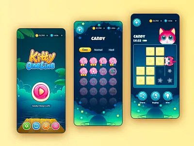 Kitty One Line - Main interface android fill game game ui illustration kitty mobile one line puzzle puzzle game relax ui