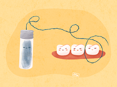 Eco Dental Floss cute dental care dental floss ecology floss illustration procreate recycle reuse stomatology texture tooth zero waste