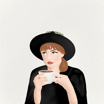 Coffee time 2d art coffee design design art draw drawing flat illustration procreate procreate art ui woman