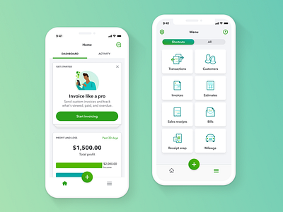 QuickBooks Online Dashboard and Menu app dashboad design grid icon illustration ios menu mobile ui