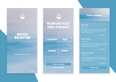 Mood Booster – Mental Health App Concept app design journal mental health mental health awareness ui ux