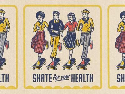 Skate For Your Health badge design drawing graphic design illustration retro skateboard stamp texture travis pietsch typogaphy vintage woodcut