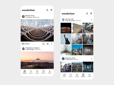 Wanderlust - Photo Feed / Albums app ui ux