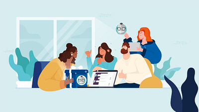 It’s Geekbot’s Fifth Birthday! animation character characterdesign characters design dribbble gift illustration illustrator meeting plants startup team