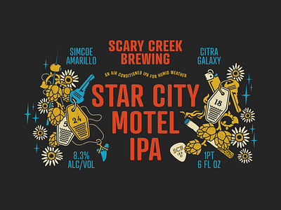 Star City Motel IPA beer beer art beer label beer sticker bottle art bottle label bottle sticker brew brewery brewing brewing company can art label art pale ale screened screenprint silk screen silkscreen stone brewing