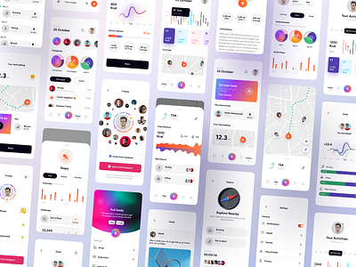 🔥 Daility 2 UI Kit [Light mode] | 280+ Artboards 3d activity app chart clean colors daily activity design graph health health app ios kit minimal mobile mobile app social ui widget workout