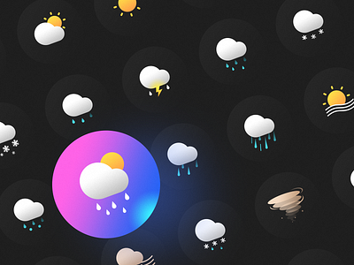 weather icons app branding dark mode flat gradient hunder and lightning icon illustration ios logo mobile rain snow typography ui ux weather weather icon