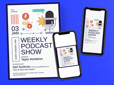 Podcast Show Flyer Instagram Set ads concert flyer instagram instagram post instagram story live live music modern podcast poster radio social media streaming template