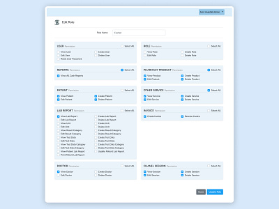 User Role Permission Management admin erp software hospital management permissions role management roles ui user user management ux