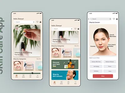 Skin Care App Design beauty branding ecommerce figmadesign interface mobile app skin care ui uidesign uiux ux