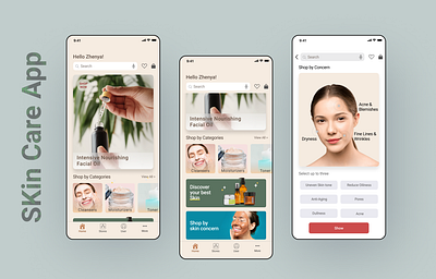 Skin Care App Design beauty branding ecommerce figmadesign interface mobile app skin care ui uidesign uiux ux