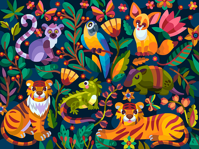 Exotic animals pattern animal animals art artist artwork cartoon cartoon illustration coloringbook design digital digital illustration digital painting digitalart drawing flat illustration jungle vector vector illustration vectorart