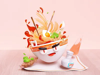 Raging Ramen 3d abstract c4d character design illustration japan noodles ramen surreal wasabi