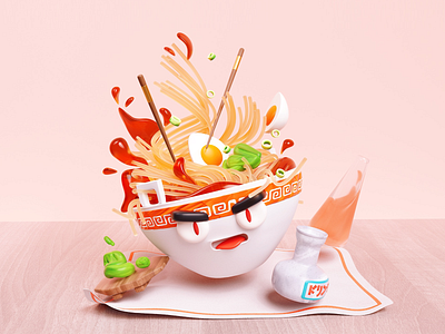 Raging Ramen 3d abstract c4d character design illustration japan noodles ramen surreal wasabi