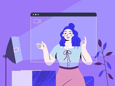 Video Conference Speakers Illustration blue business character colaboration course design expert illustration illustrator marketing online pink prepare purple speaker vector woman work from home workshop