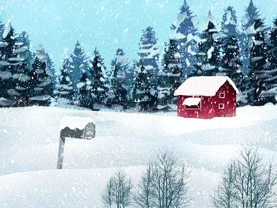 Snowy Day ❄️ 2021 art cold creative day december home illustration illustration art letterbox pine tree procreate snow winter