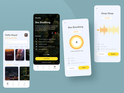 Meditate Breathing App breathe breathing green meditate meditation minimalism minimalist orange ui uidesign ux uxdesign white yellow
