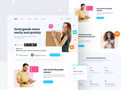 Ngirim - Package Delivery Website card clean color colorfull landingpage package service simple uidesign uiux website