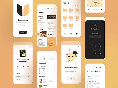 Capture your ideas. Notes organizer UI Map. attachment creative dashboard graphics illustration interaction interface ios design mobile app design notes app organizer product design to do app ui ui map ux widget