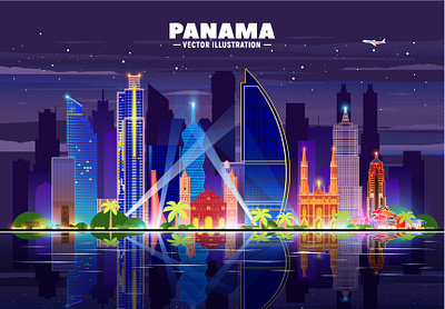 Panama City business city cityscape creative illustration lights marketing night panama panama city sale skyline vector