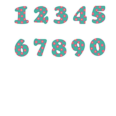 Numbers from 0 to 9 with a print of flowers branding design flowers green illustration numbers pink print vector рисунок