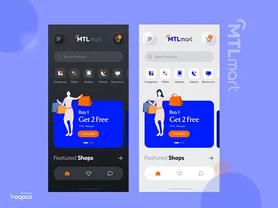 Mobile Dark and light mode app design best design studio in india branding agency branding design branding identity design agency design studio design studio in india ecommerce app hogoco human interaction design mobile app mobile app design mobile ux modern motion shopping user experience