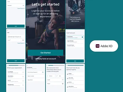 Fitness Club Mobile App create account fitness app mobile app onboarding sign in sign up splash screen ui user poll ux