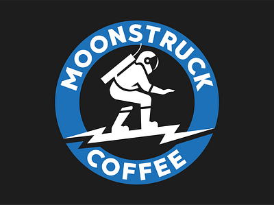 Moonstruck Coffee Logo Design astronaut branding character coffee coffee shop coffeeshop design illustration logo mascot minimal moon typography